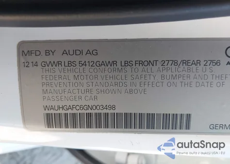 2016 Audi A6 3.0T Premium Plus z USA, uszkodzony, nr VIN WAUHGAFC6GN003498